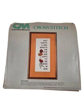 Columbia Minerva Cross Stitch Kit Seed Sampler Hand Screened Design Linen 1982